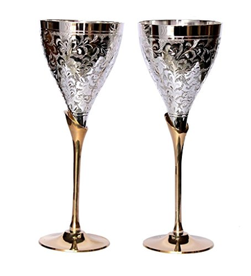 Rastogi Handicrafts Silver Plated Brass Wine Glass Goblet Home Kitchen Drink Ware Set Diwali Gift Item