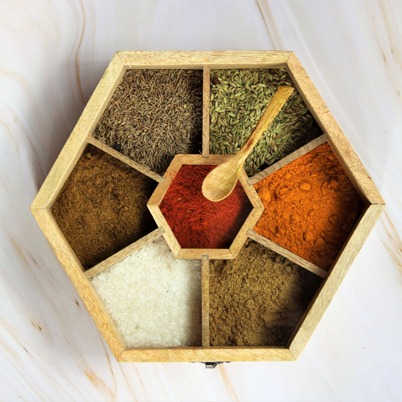 Anayra's Handcrafted Wooden Hexagon Shaped Spice Box