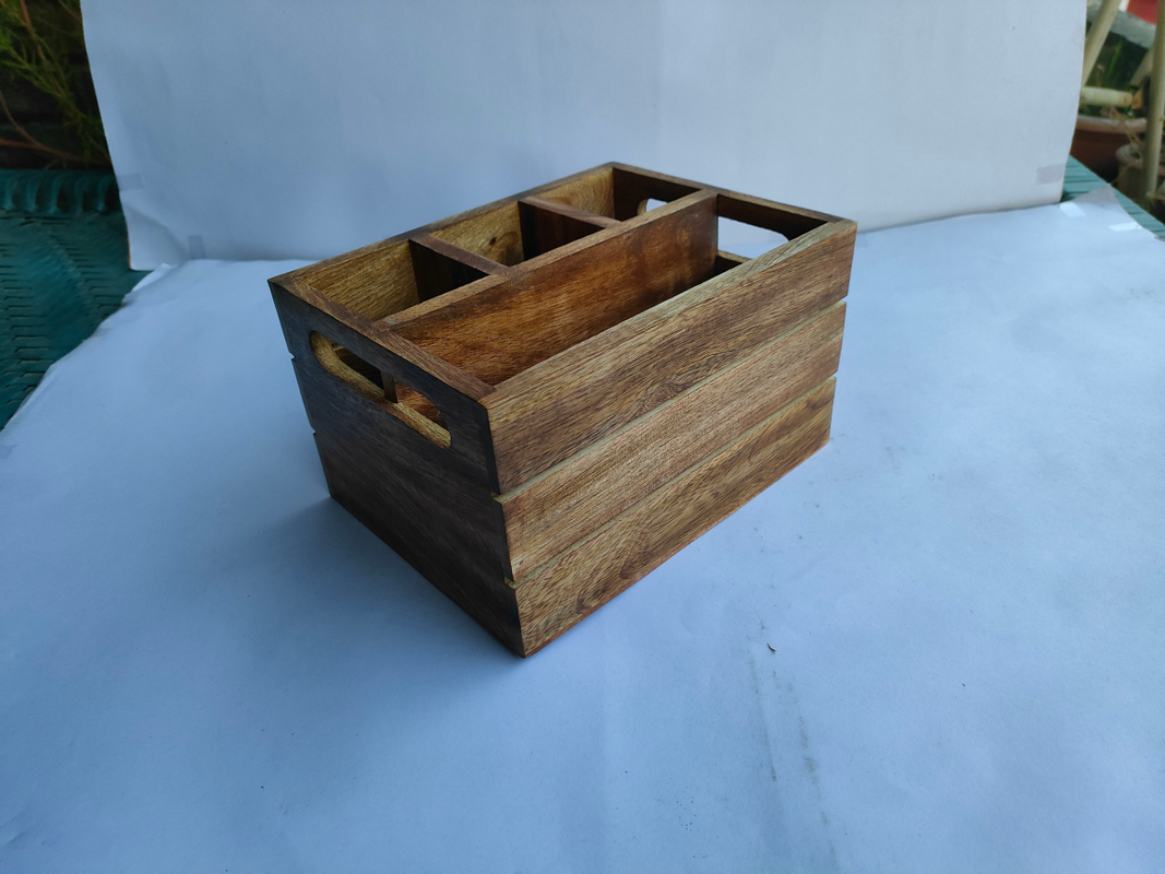 Handmade Wooden Table Caddy and Multipurpose Cutlery Holder | Plain Cut Handle